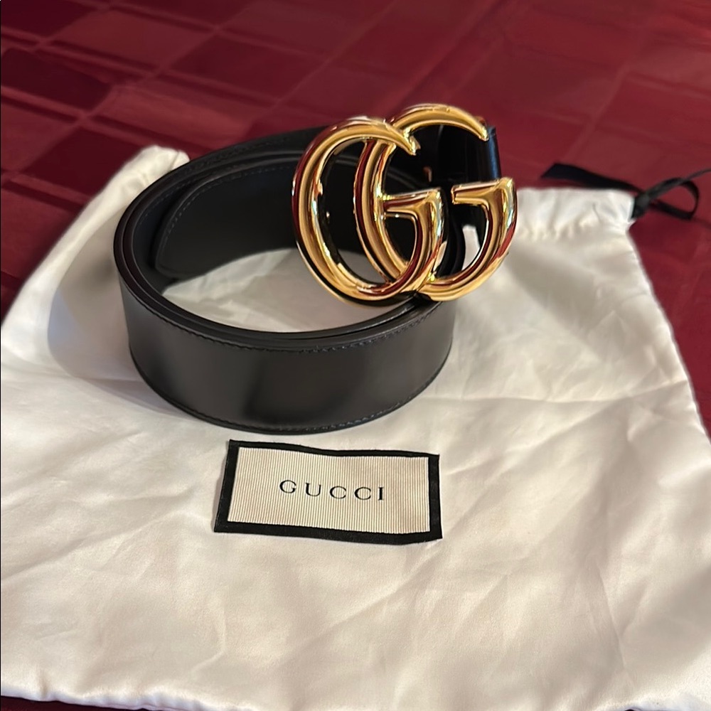 Gucci Black Belt with Gold GG Emblem